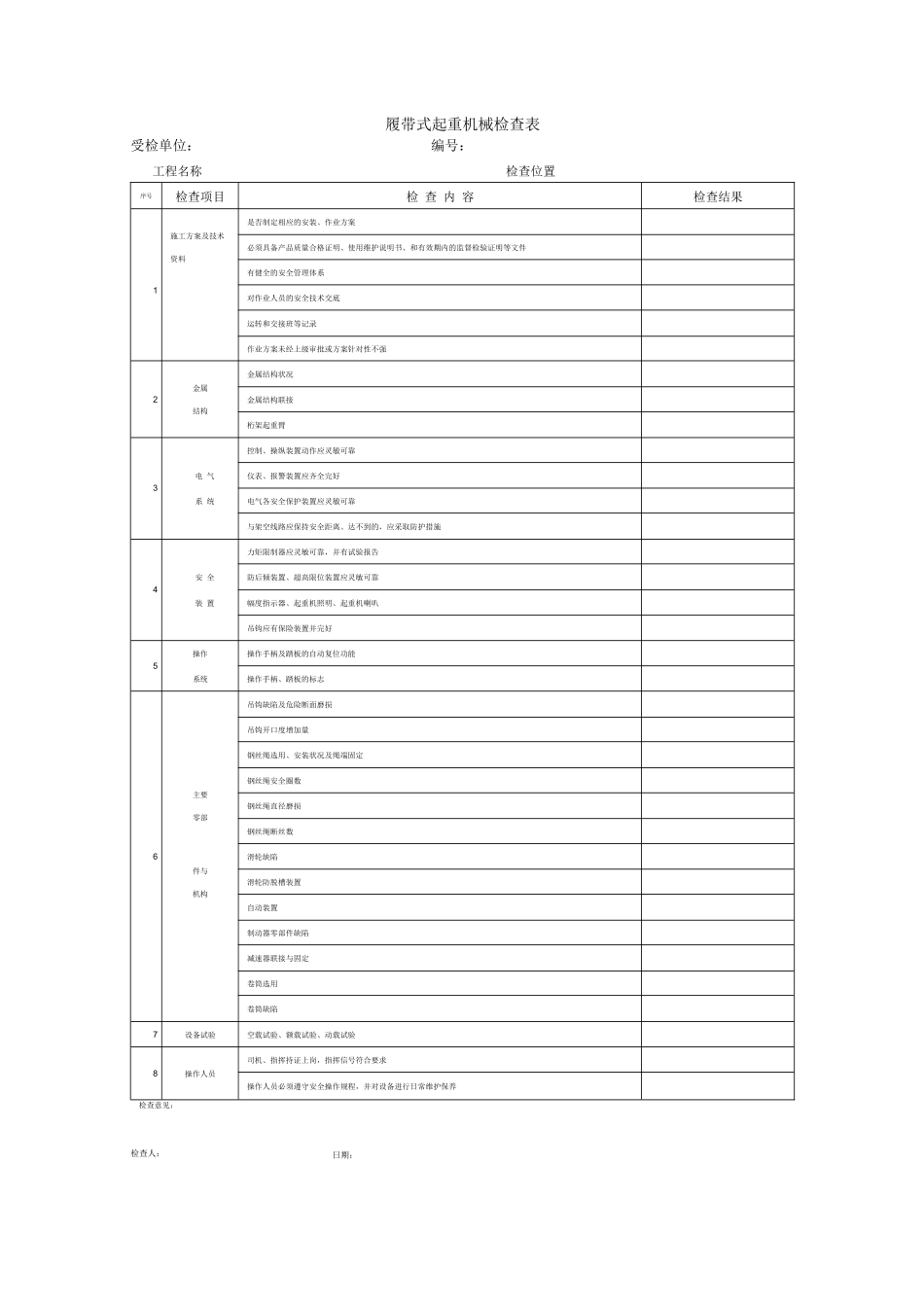 履带吊安全检查表完整优秀版_第1页