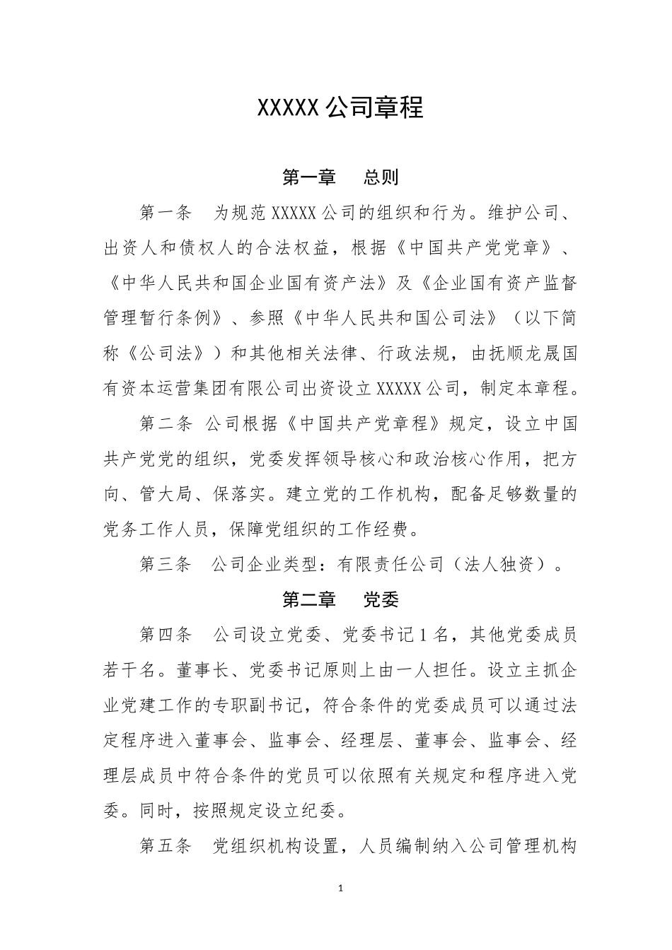 某某公司章程_第1页