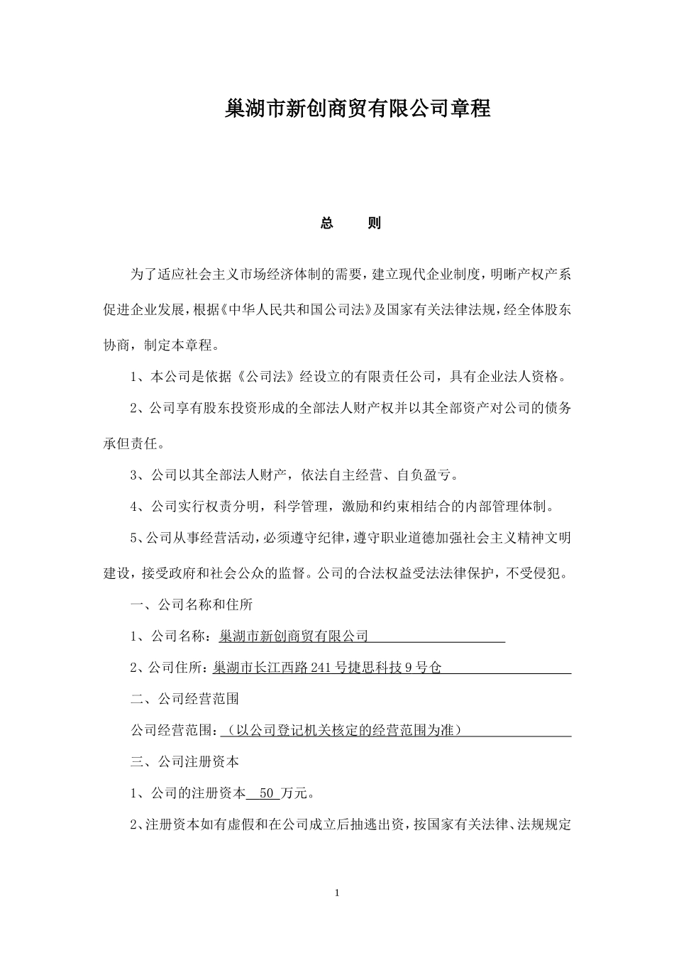 某某公司章程范本_第1页