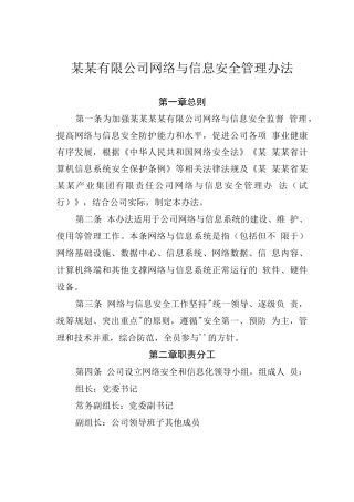 某某有限公司网络与信息安全管理办法