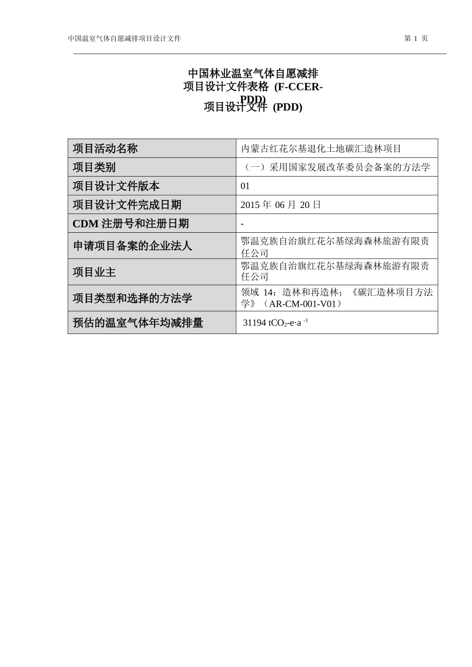 内蒙古红花尔基退化土地碳汇造林项目_第1页