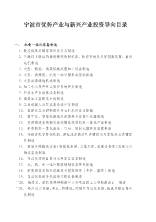 宁波市优势产业与新兴产业投资导向目录
