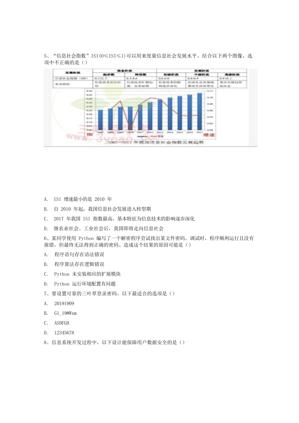 山东高中信息技术合格考真题01含答案_第2页