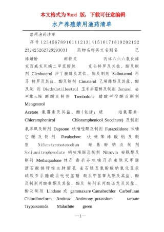 水产养殖禁用渔药清单