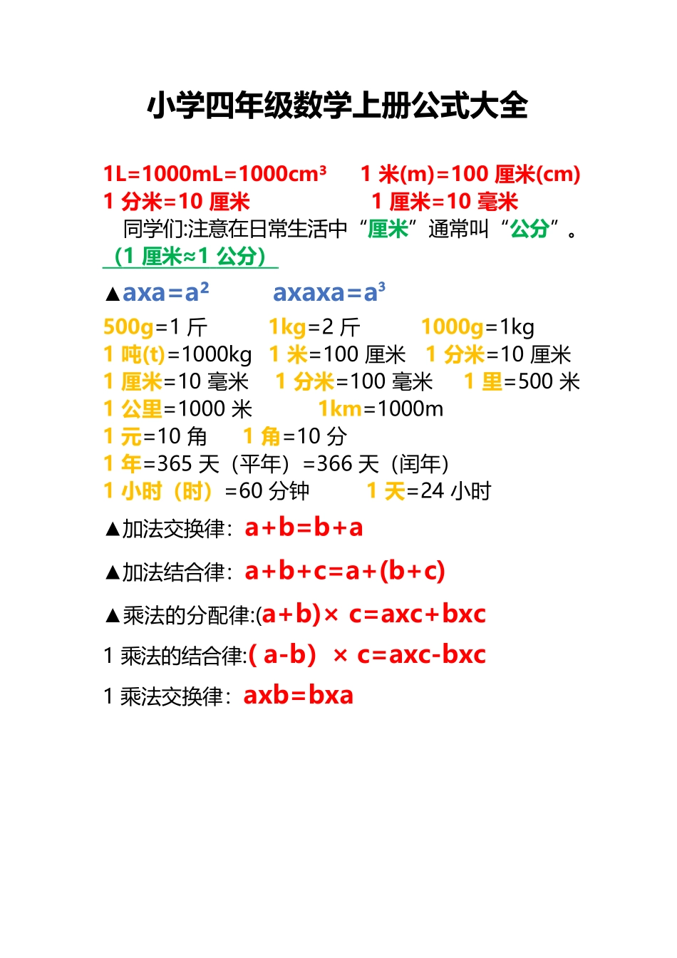 四（上）数学-必备公式大全_第1页