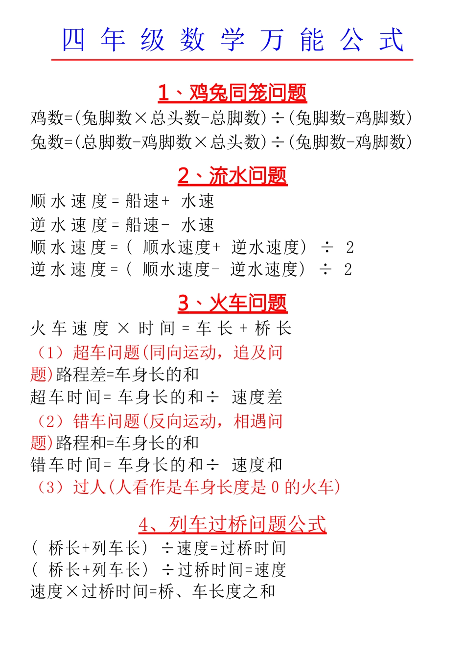 四年级数学万能公式_第1页