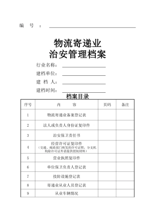 特种行业管理档案物流寄递业)