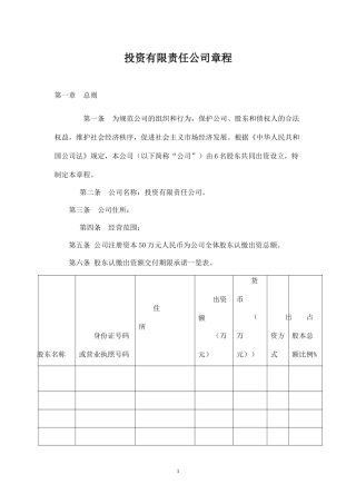 投资有限责任公司章程