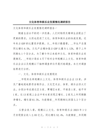 文化体育和娱乐业发展情况调研报告