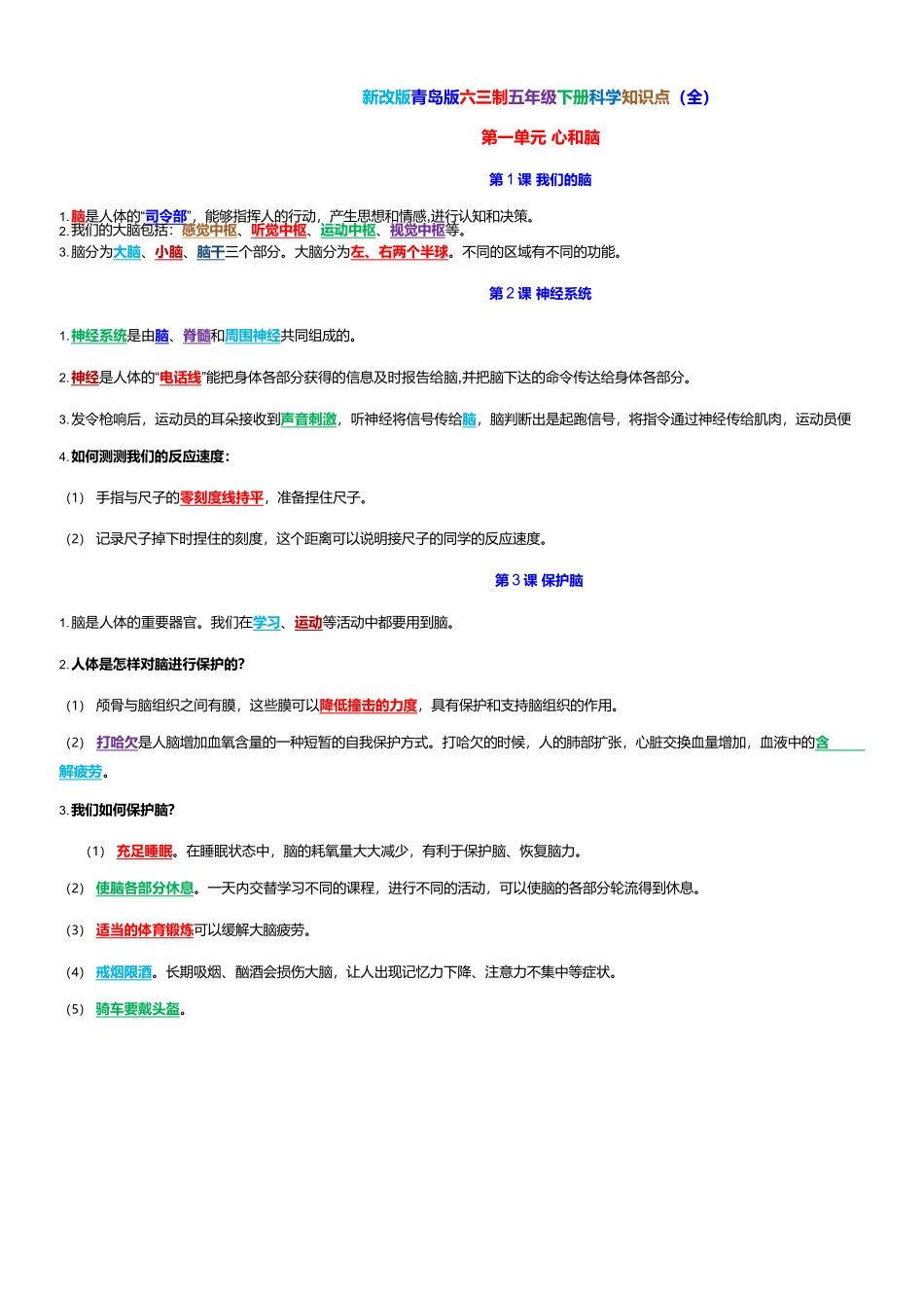 五年级下册六三制精编知识点(2023年新改版青岛版)_第1页