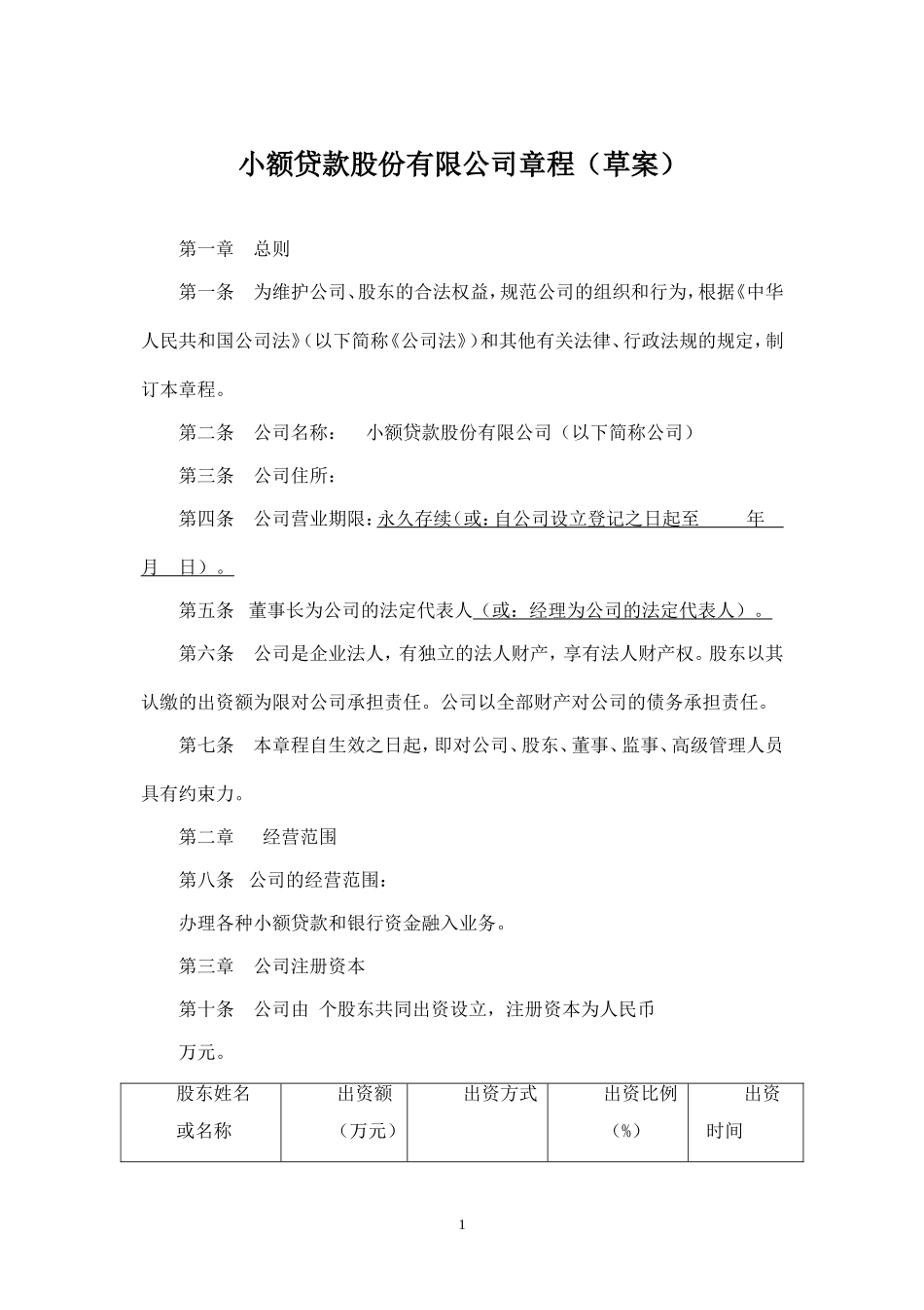 小额贷款公司章程(实用)_第1页