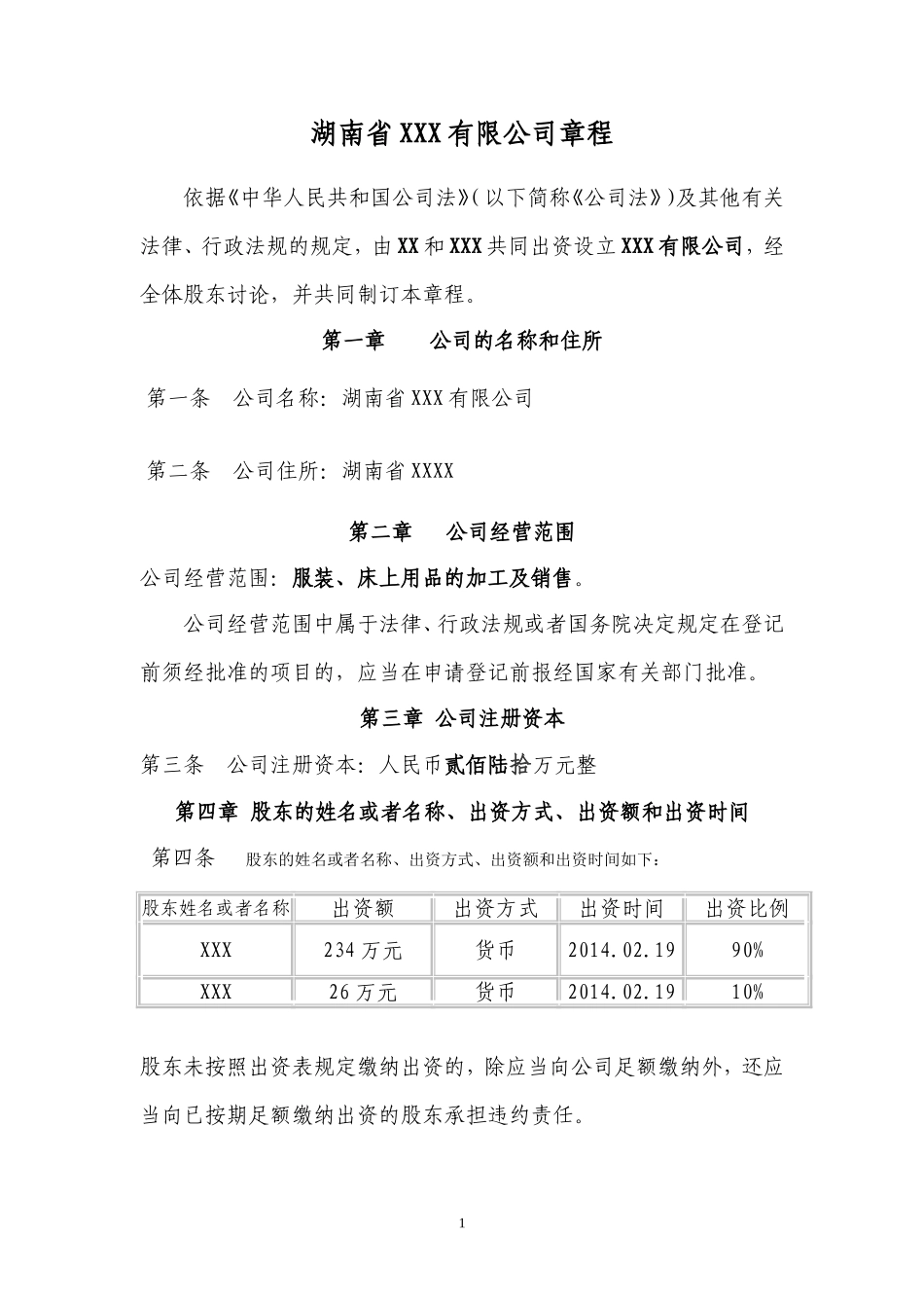 小型有限公司章程_第1页