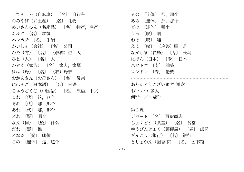 新标准日本语 词汇表(初级全册)_第3页