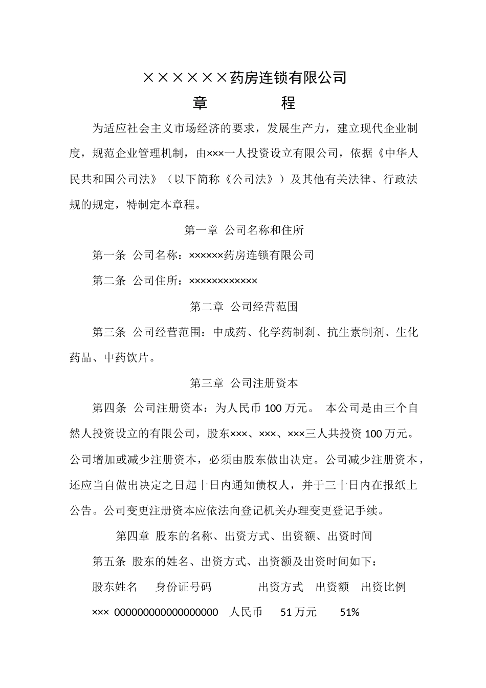 药房连锁有限公司章程_第1页