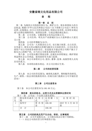一个自然人的有限公司章程