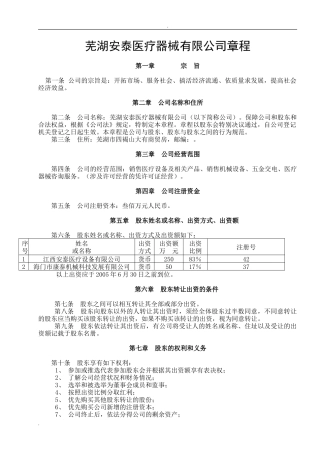 医疗器械公司章程