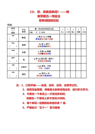 英语单词科学训练表格（小、中、高）