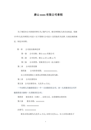 有限责任公司章程(法人独资)改