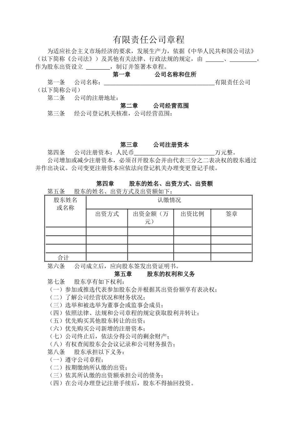 有限责任公司章程(合肥版)_第1页