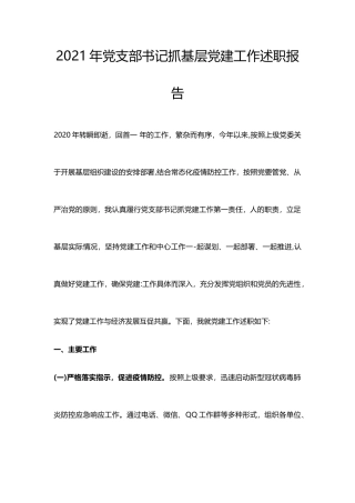 支部书记抓基层党建工作述职报告