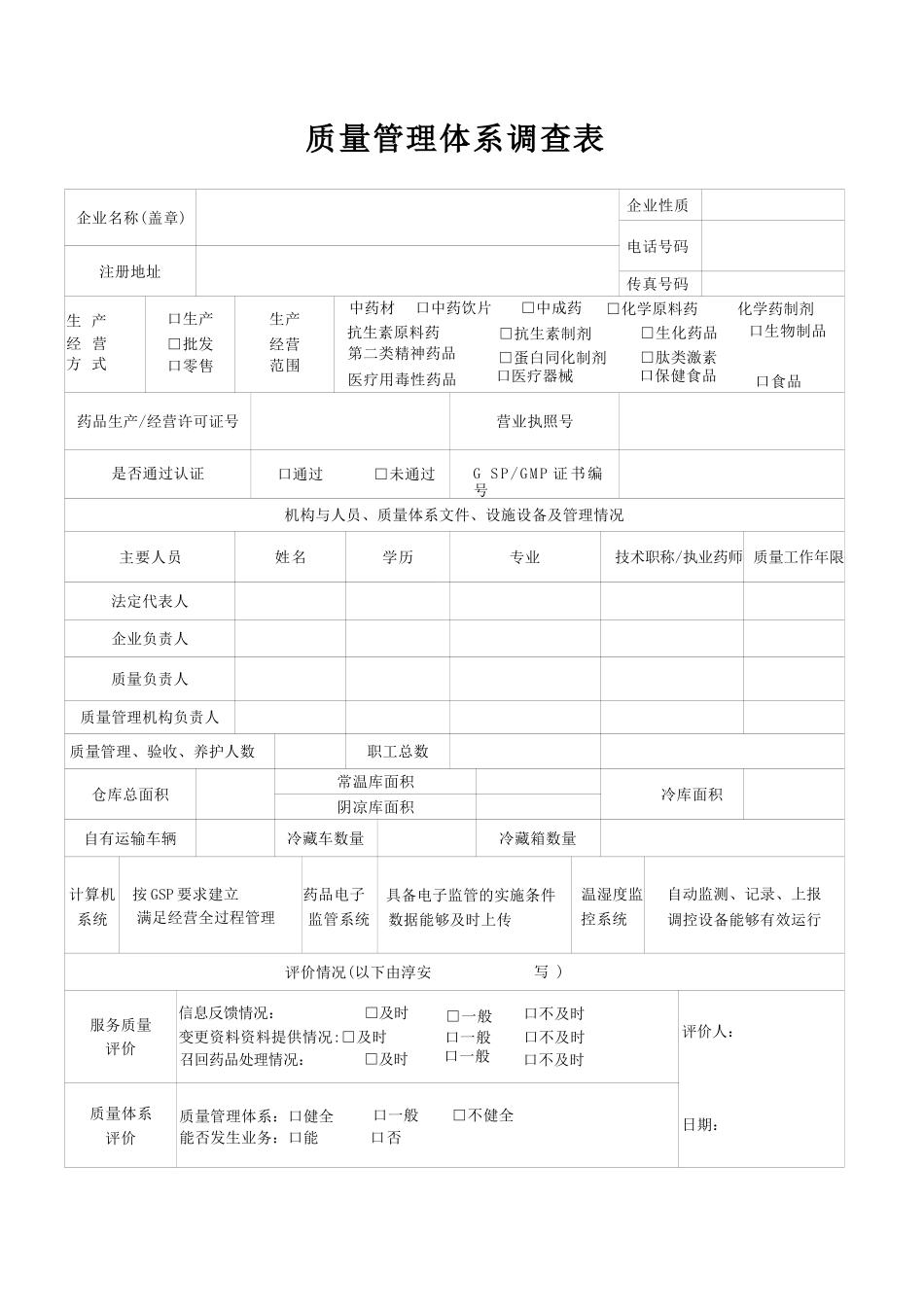 质量管理体系调查表_第1页