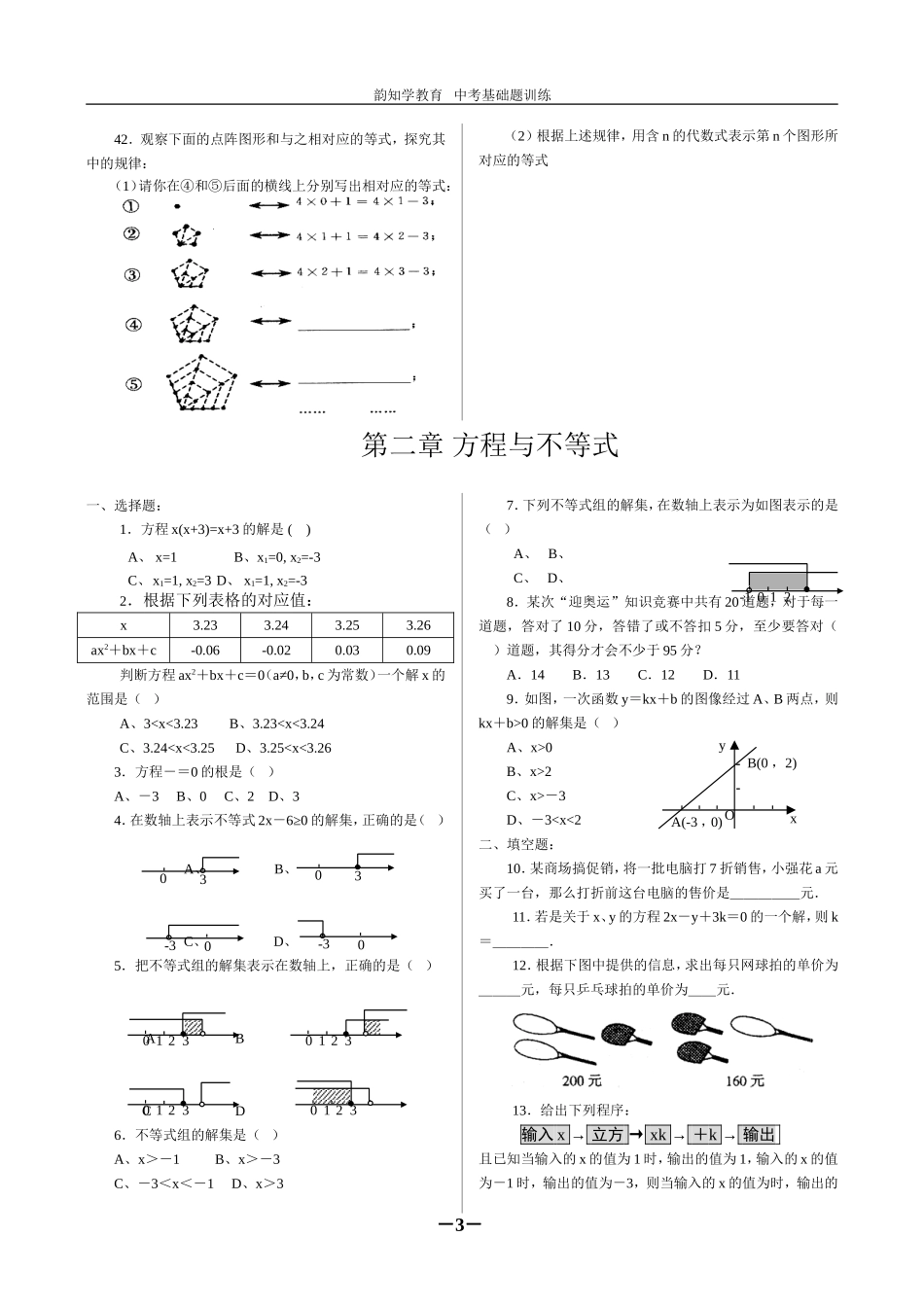 中考数学基础题训练200题汇总_第3页