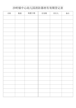 中心幼儿园消防器材有效期登记表