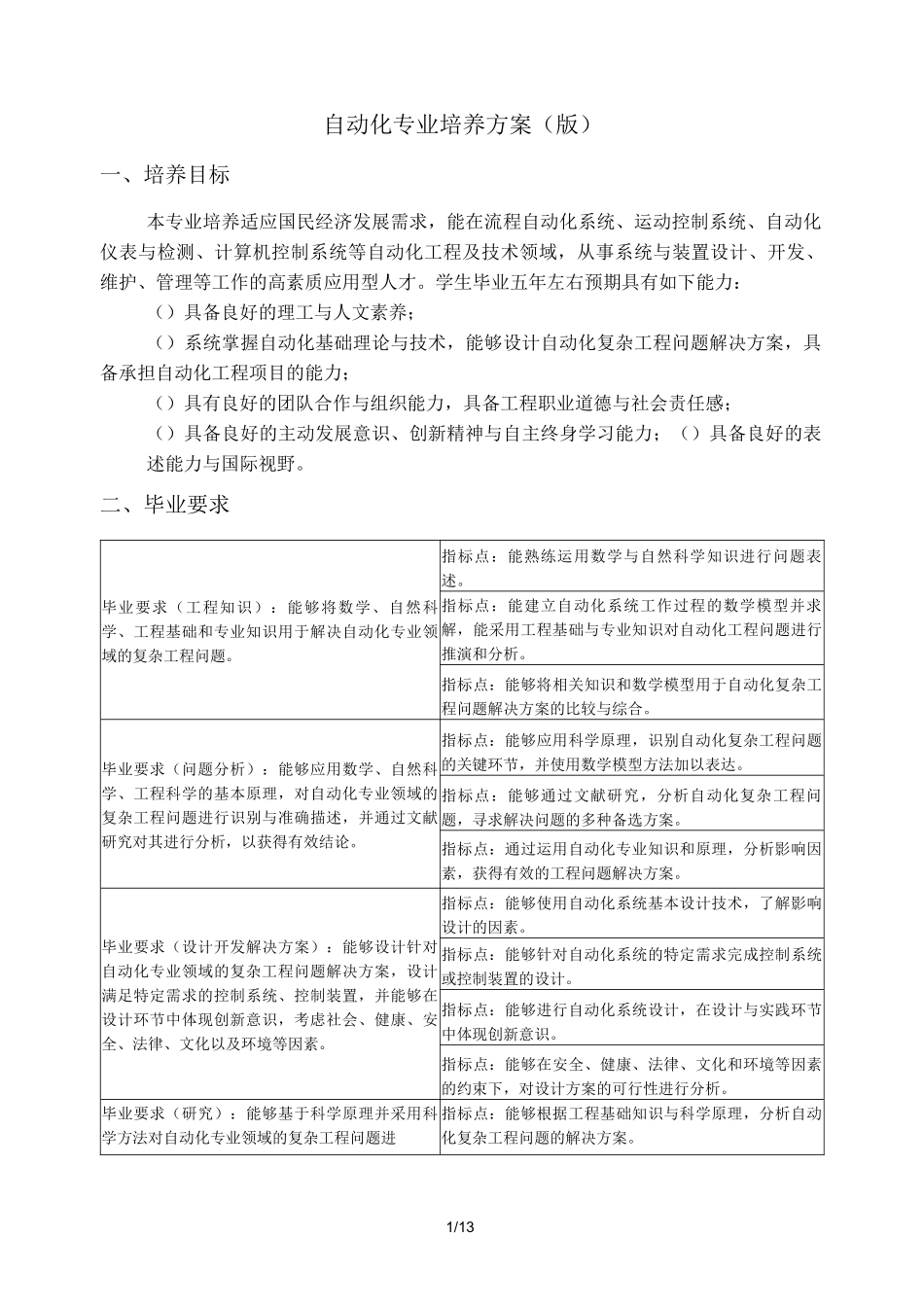 自动化专业培养方案_第1页