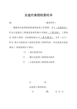 总监代表授权委托书
