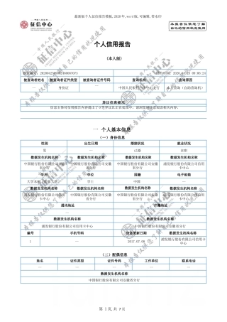 最新版个人征信报告模板-2020年-word版-可编辑-带水印