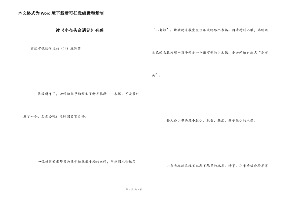 读《小布头奇遇记》有感_第1页