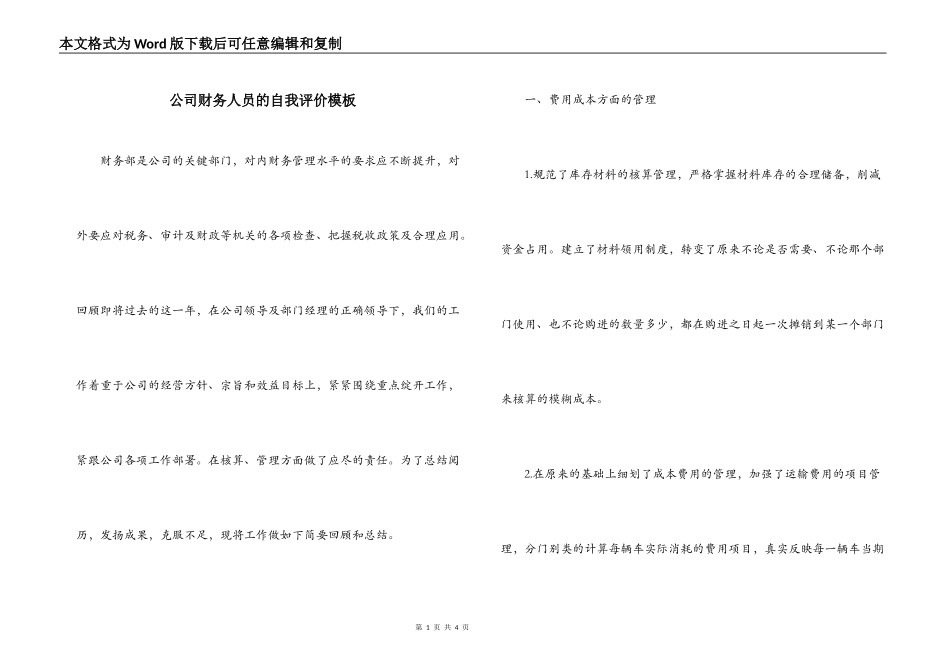 公司财务人员的自我评价模板_第1页
