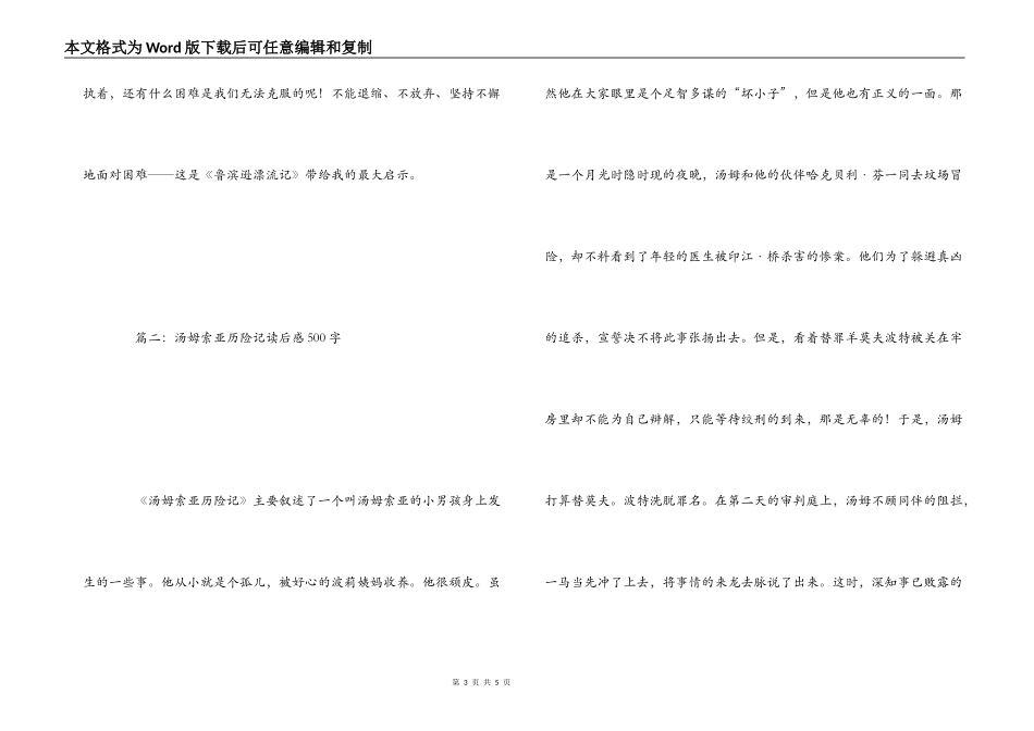 汤姆索亚历险记读后感500字_第3页