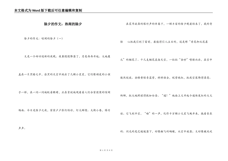除夕的作文：热闹的除夕_第1页
