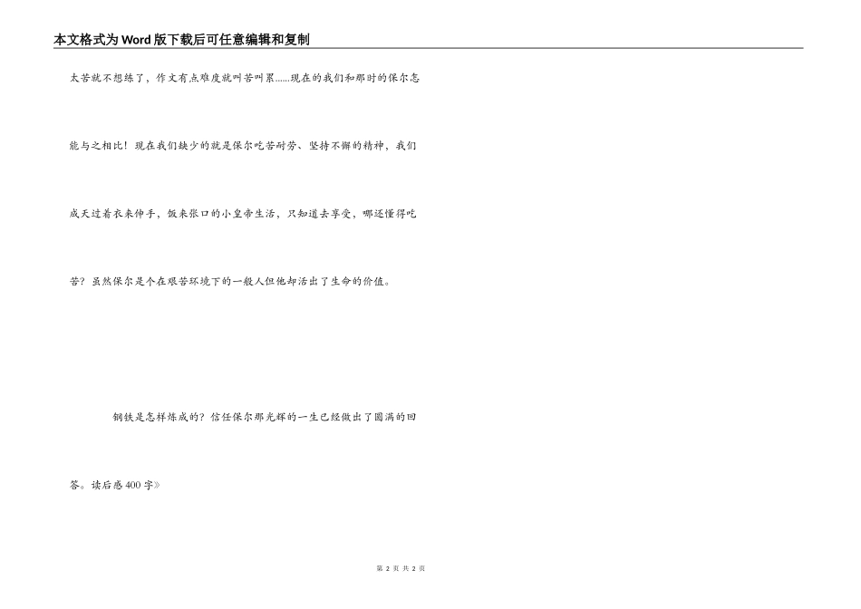 《钢铁是怎样炼成的》读后感400字_第2页