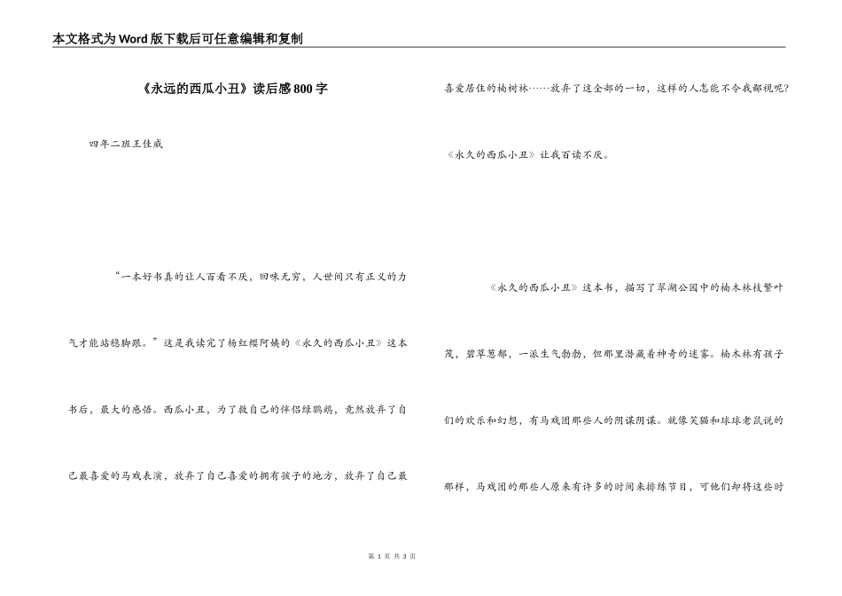 《永远的西瓜小丑》读后感800字_第1页