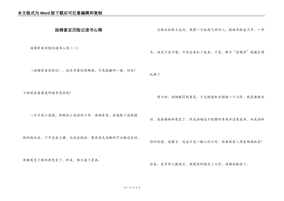 汤姆索亚历险记读书心得_第1页