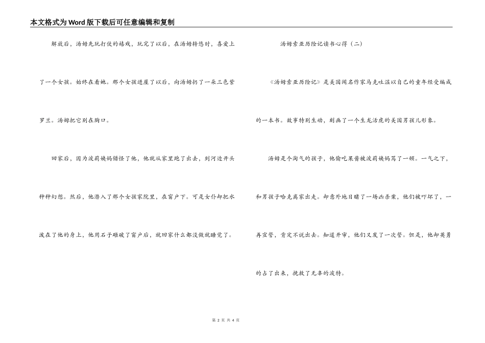汤姆索亚历险记读书心得_第2页