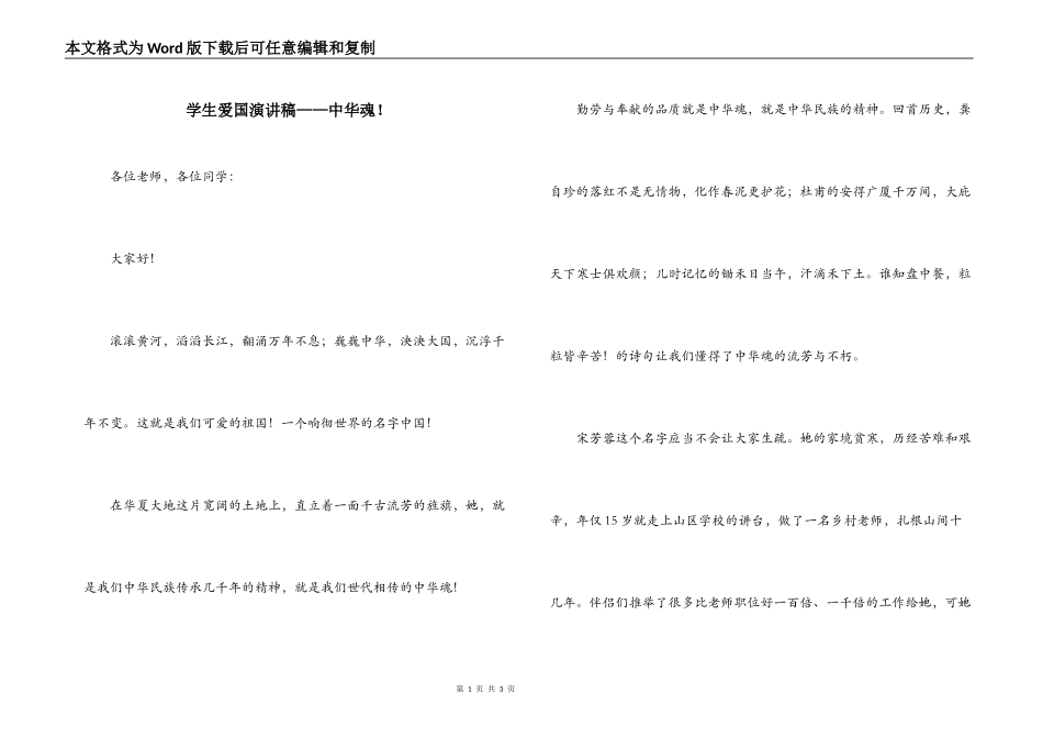 学生爱国演讲稿——中华魂！_第1页