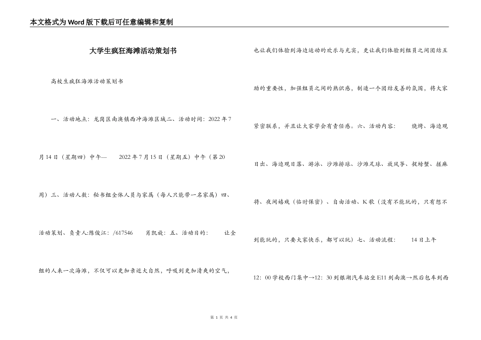 大学生疯狂海滩活动策划书_第1页