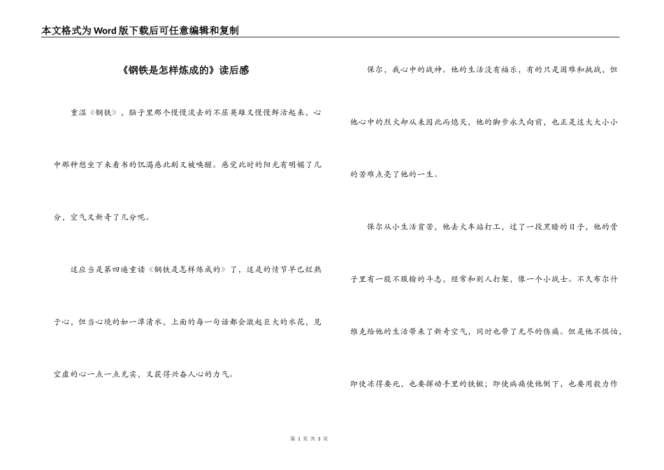 《钢铁是怎样炼成的》读后感_第1页