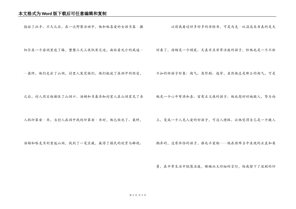 《汤姆·索亚历险记》读后感800字_第2页