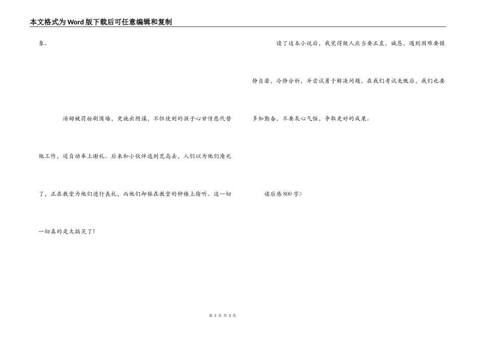 《汤姆·索亚历险记》读后感800字_第3页