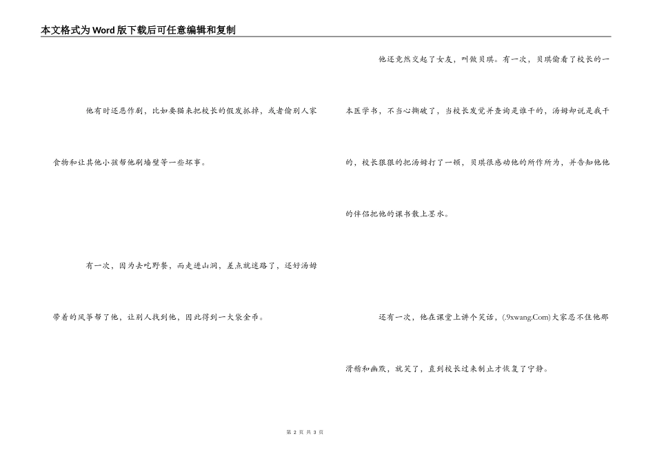 《汤姆索亚历险记》读后感600字_第2页