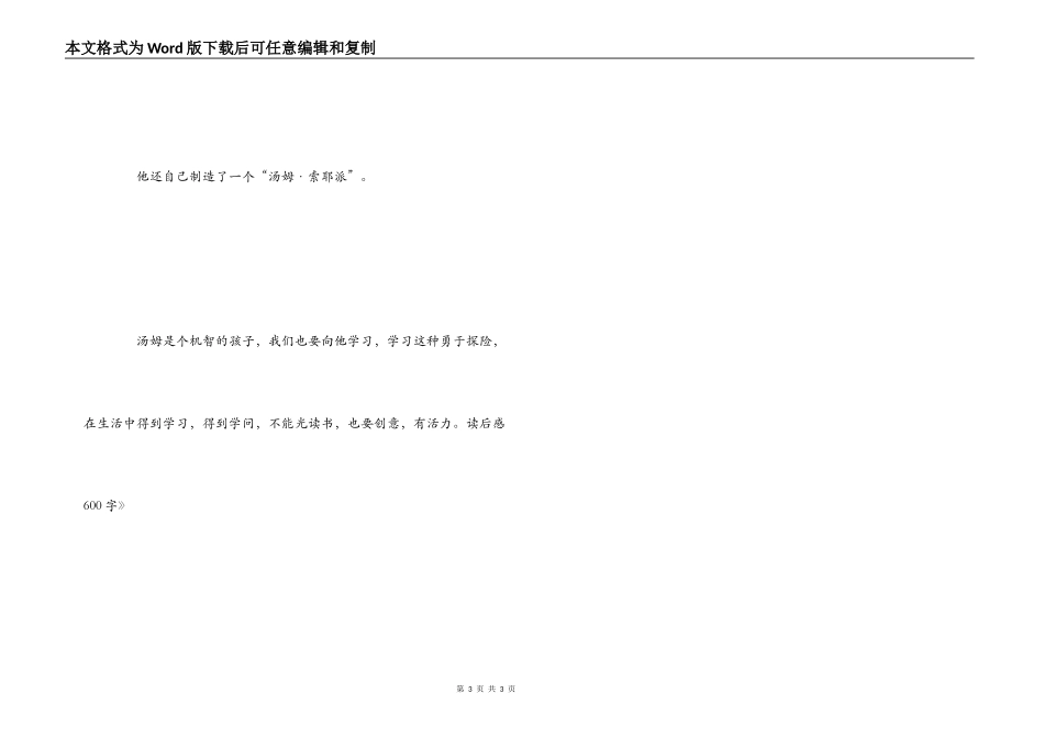 《汤姆索亚历险记》读后感600字_第3页