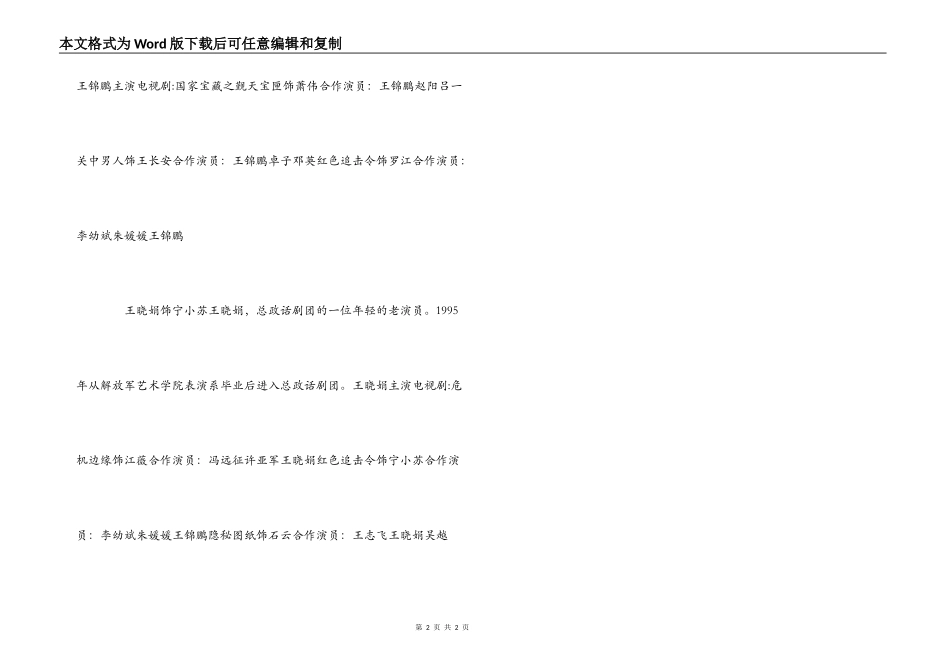 红色追缉令演员表介绍 演员详细介绍_第2页