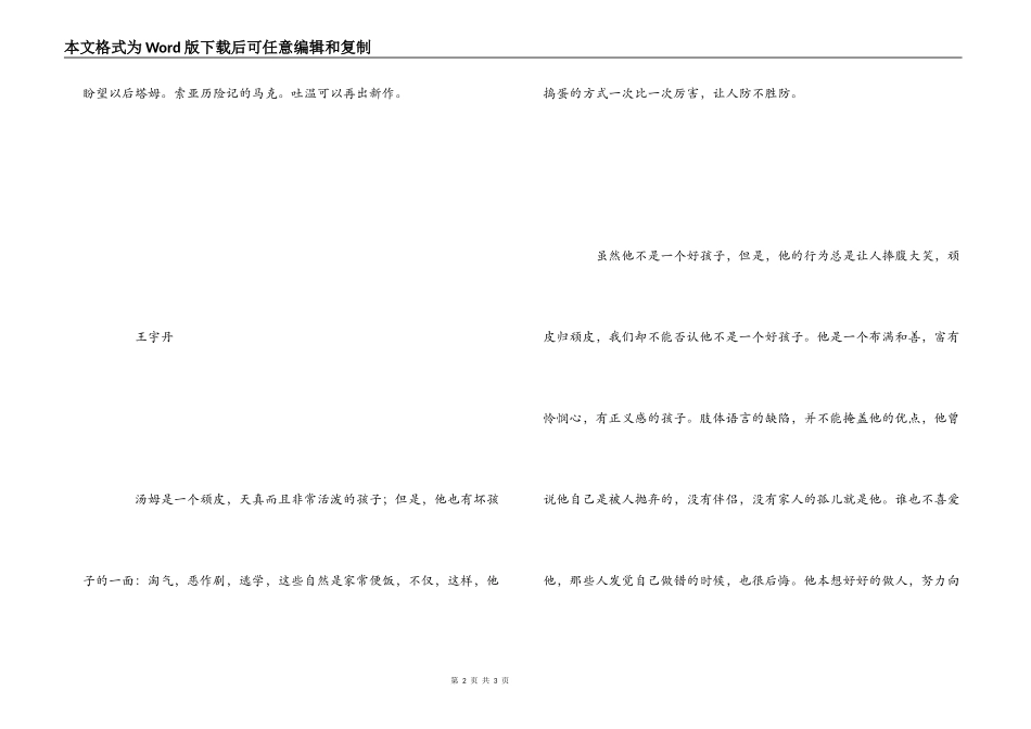 汤姆索亚历险记读后感3篇_第2页