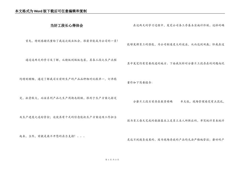 当好工段长心得体会_第1页