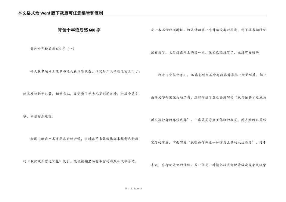 背包十年读后感600字_第1页