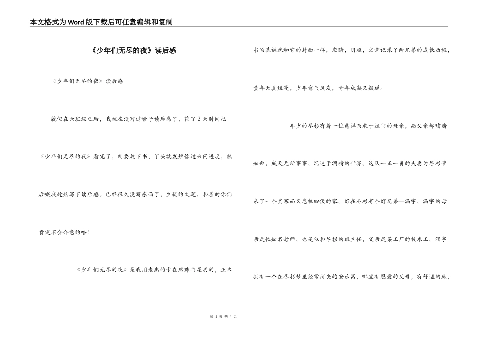 《少年们无尽的夜》读后感_第1页